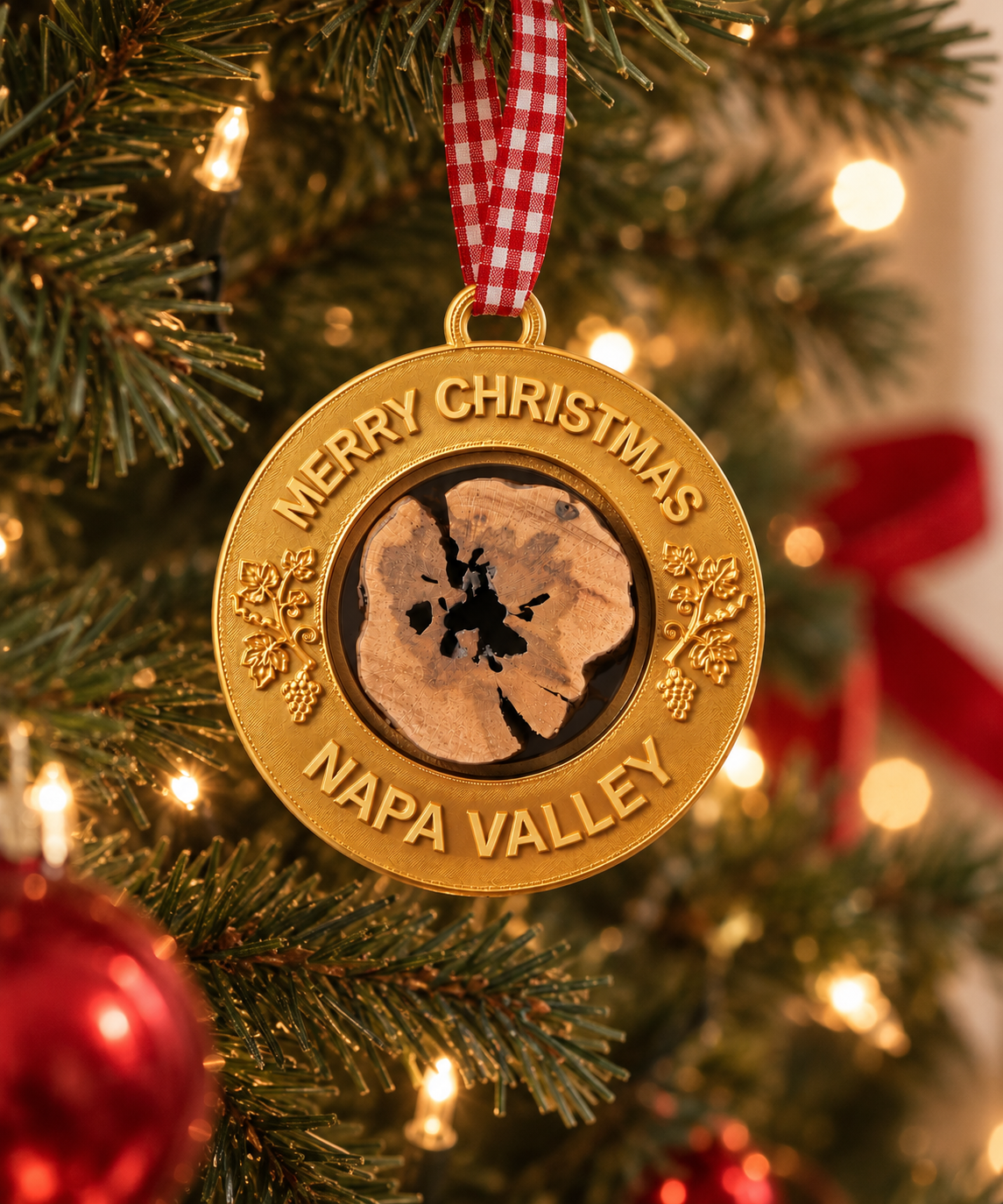 Napa Valley "Merry Christmas" Grapevine Holiday Ornament